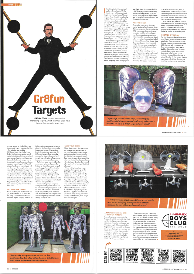 Airgun Worlds 4 page feature on Gr8fun Targets and the Umarex Boys Club